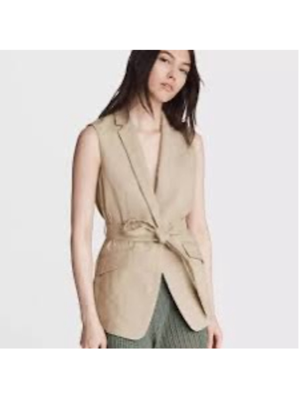 Rag & Bone Margot Linen Sleeveless Blazer Vest Tan Belted Minimalist Size 8